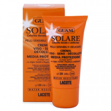 Купить - GUAM Solare Crema Viso-Seno-Decollete Media Protezione SPF 20 - Солнцезащитный крем для лица и декольте водостойкий "средняя защита" с SPF 20