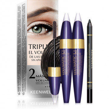 Купить - Keenwell Pack 2 Volum Lash 3X1 Mascaras + Eye Liner Pencil - Тушь для объема ресниц + Влагостойкий карандаш для глаз