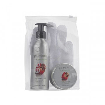 Купить - Greenland Giftset Scrub Glove Strawberry-Anise - Набор для тела с массажной рукавицей Клубника-Анис 