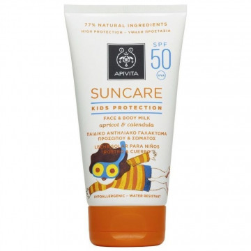Купить - Apivita suncare kids face&body with apricot&calendula SPF50 - Детское солнцезащитное молочко для лица и тела с абрикосом и календулой