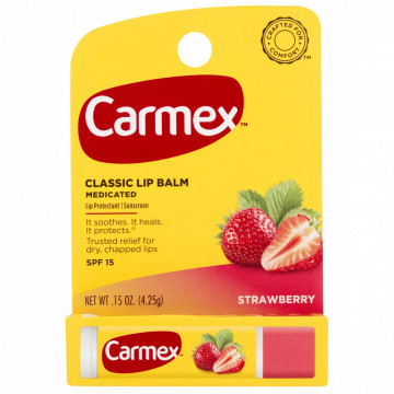 Купить - Carmex Lip Balm Stick SPF15 Strawberry SPF15 - Бальзам для губ с ароматом клубники в стике