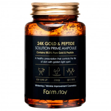 Купить - FarmStay 24K Gold & Peptide Solution Prime Ampoule - Антивозрастная ампульная сыворотка с 24K золотом и пептидами