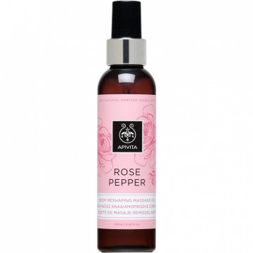 Купить - Apivita rose pepper body reshaping massage oil - Корректирующее массажное масло для тела "Роза и перец"