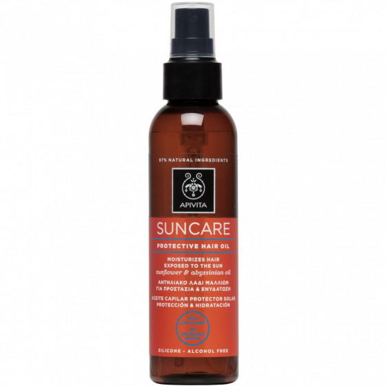 Apivita suncare protective hair oil - Солнцезащитное масло для волос с подсолнухом и абиссинским маслом
