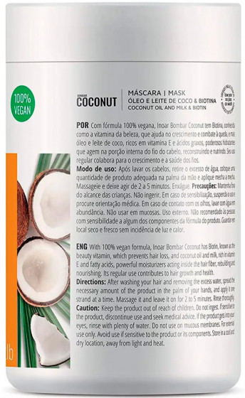 Inoar Bombar Coconut mask - Маска для роста волос без сульфатов "Кокос & Биотин"