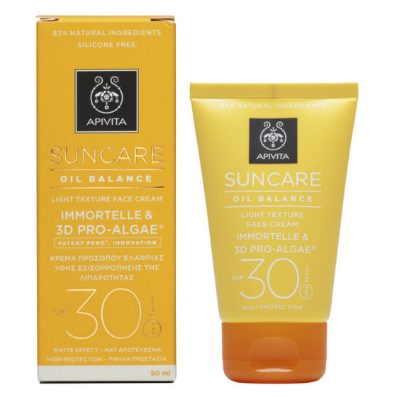 Apivita suncare oil balance light texture face cream SPF30 - Солнцезащитный крем для лица легкой текстуры регулирующий секрецию сальных желез - 1