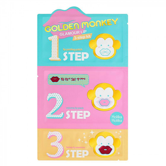 Holika Holika Golden Monkey Glamour Lip 3-Step Kit - 3-х ступенчатый набор средств для ухода за губами