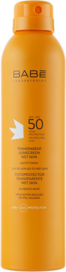 Babe Laboratorios Sun Protection Spray SPF 50 - Солнцезащитный водостойкий спрей с SPF 50 с прозрачной текстурой и матирующим эффектом