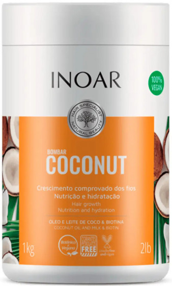 Inoar Bombar Coconut mask - Маска для роста волос без сульфатов "Кокос & Биотин" - 1