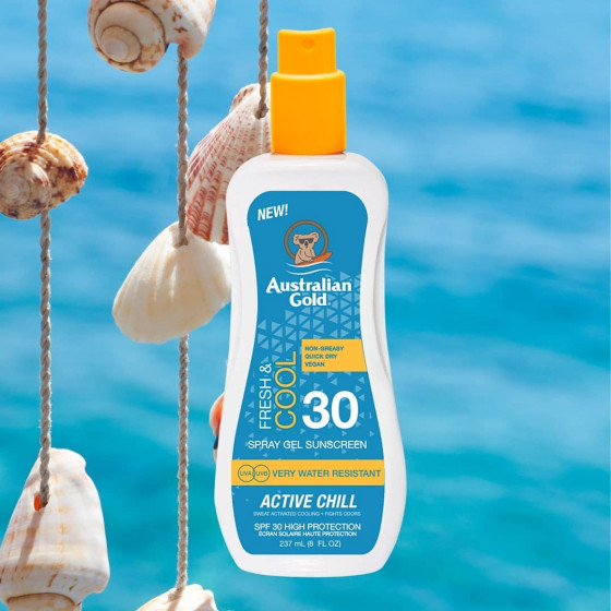 Australian Gold Spray Gel Active Chill SPF30 - Охлаждающий солнцезащитный лосьон-спрей для тела - 1