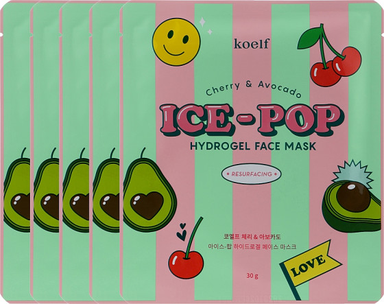 Petitfee & Koelf Cherry & Avocado Ice-Pop Hydrogel Face Mask - Гидрогелевая маска для лица с вишней и авокадо