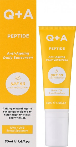 Q+A Peptide Anti-Ageing Daily Sunscreen SPF50 - Антивозрастной солнцезащитный крем для лица - 1