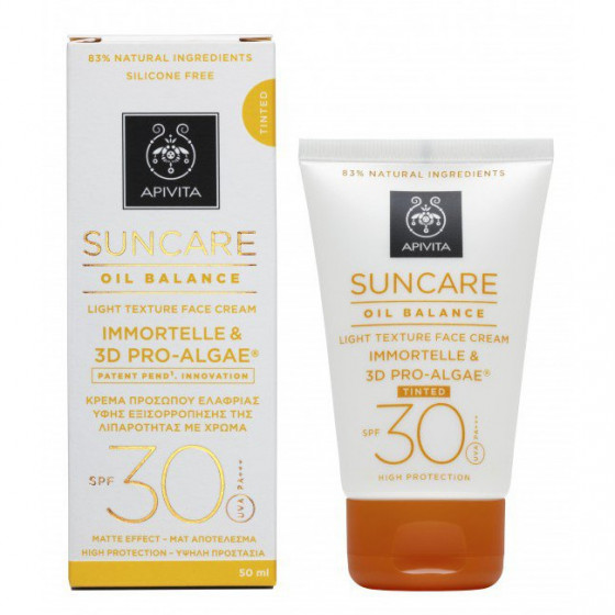 Apivita suncare oil balance light texture tinted face cream SPF30 - Солнцезащитный тонирующий крем для лица легкой текстуры - 1