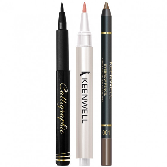 Keenwell Pack Calligraphic + Serum Gloss + Eyebrow Pencil - Подводка для глаз + Сыворотка для губ + Карандаш для бровей