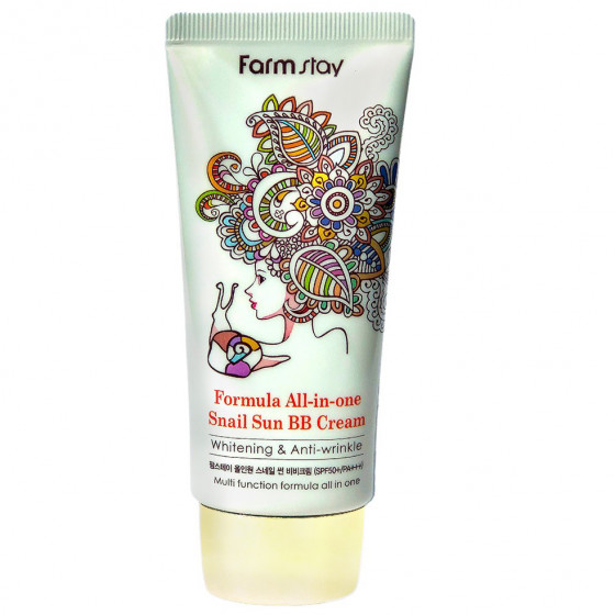 FarmStay All-in-One Snail Sun BB Cream - Солнцезащитный BB крем с улиточным муцином