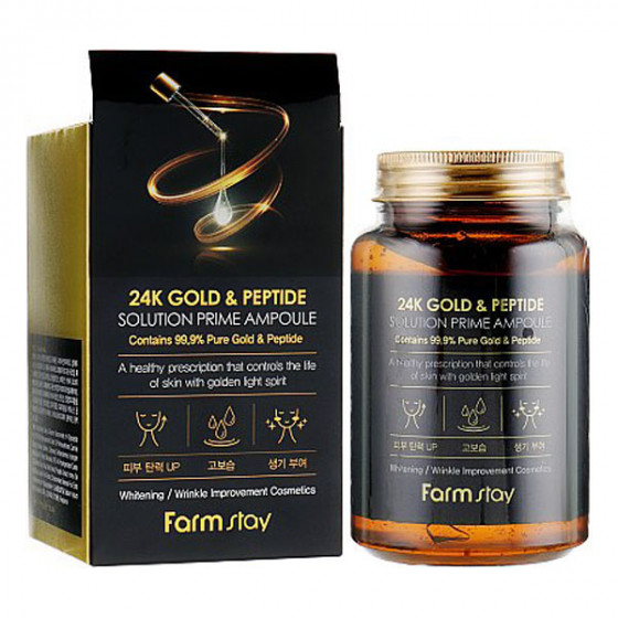 FarmStay 24K Gold & Peptide Solution Prime Ampoule - Антивозрастная ампульная сыворотка с 24K золотом и пептидами - 1