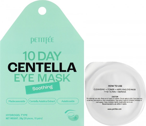 Petitfee & Koelf 10 Days Centella Eye Mask - Успокаивающие гидрогелевые патчи с центеллой азиатской